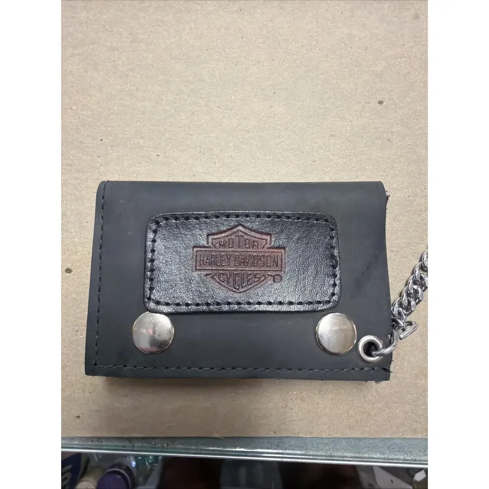 Harley Davidson Leather Chain Wallet Bifold Black Motorcycle Biker Wallet